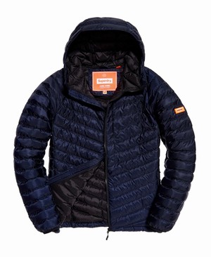 Superdry Micro Quilt Hooded Down Férfi Kabát Sötétkék | FADUY7805